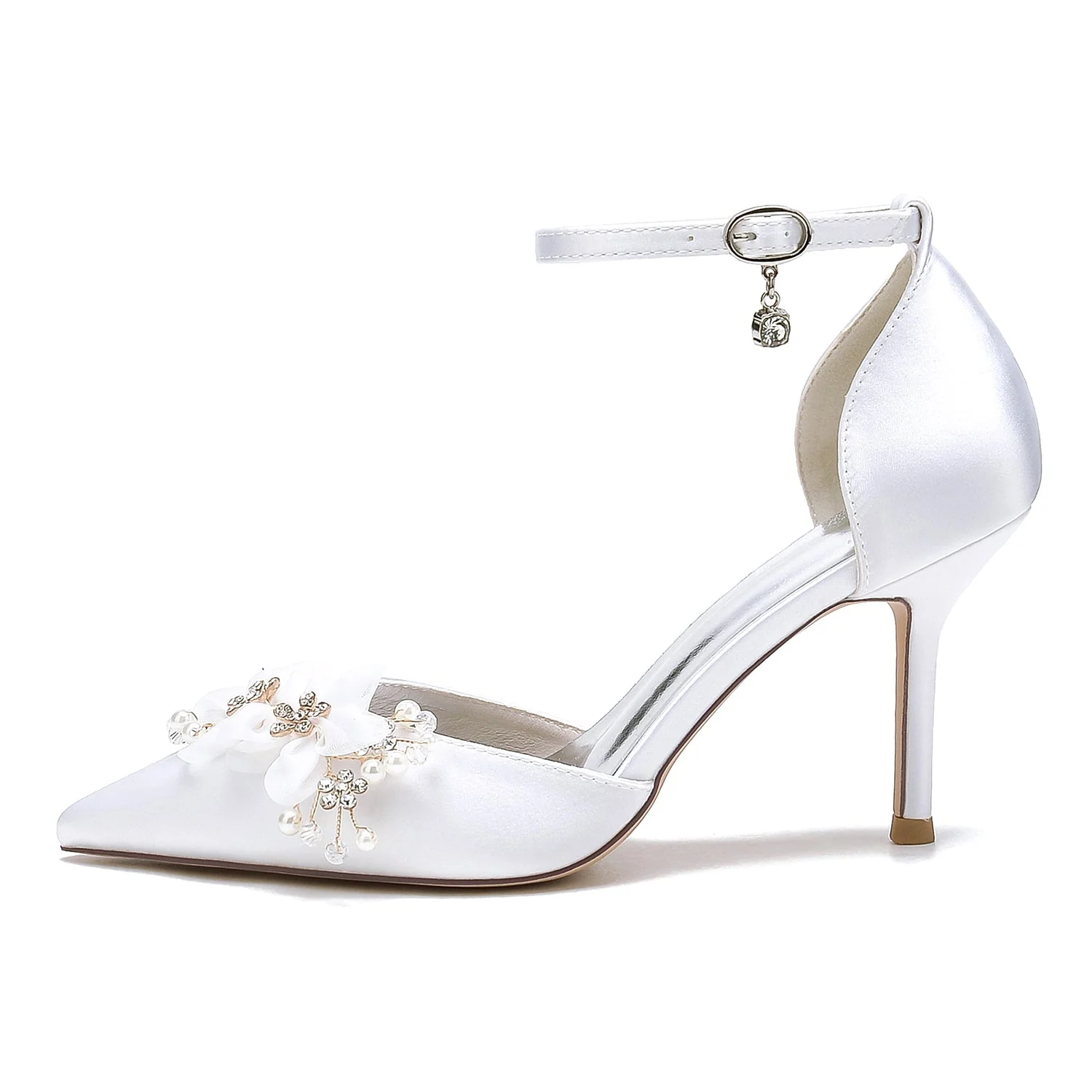 Women's Wedding Flowers High Heel Pointed Toe Bridal Shoes - Image 3
