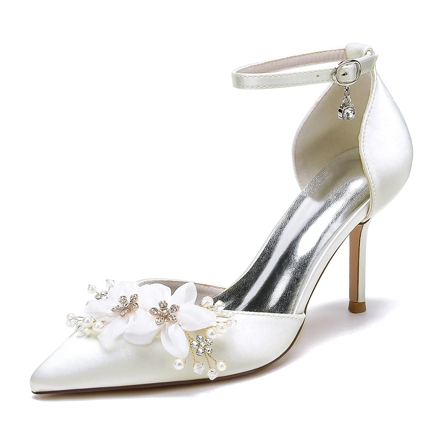 Women's Wedding Flowers High Heel Pointed Toe Bridal Shoes - Image 7