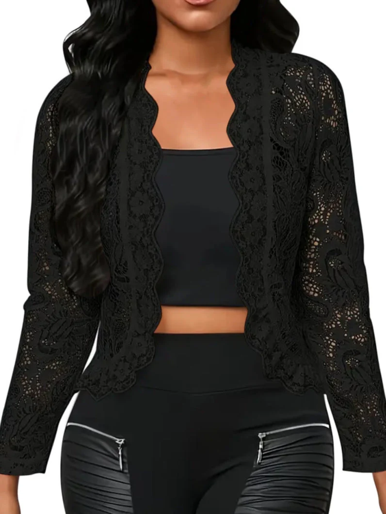 Women's Wedding Guest Coats / Jackets Lace Open-Front Long Sleeves Floral - Image 3