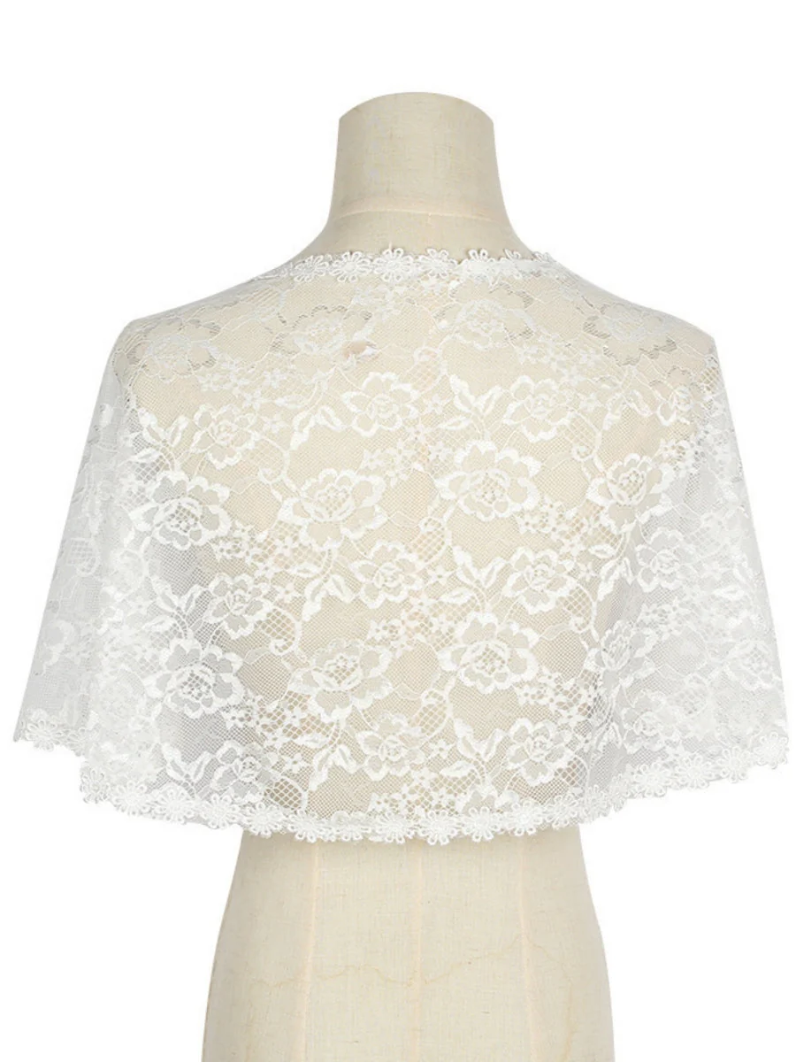 Women's Wedding Guest Wrap Cape Sleeveless Lace Wraps with Floral - Image 2
