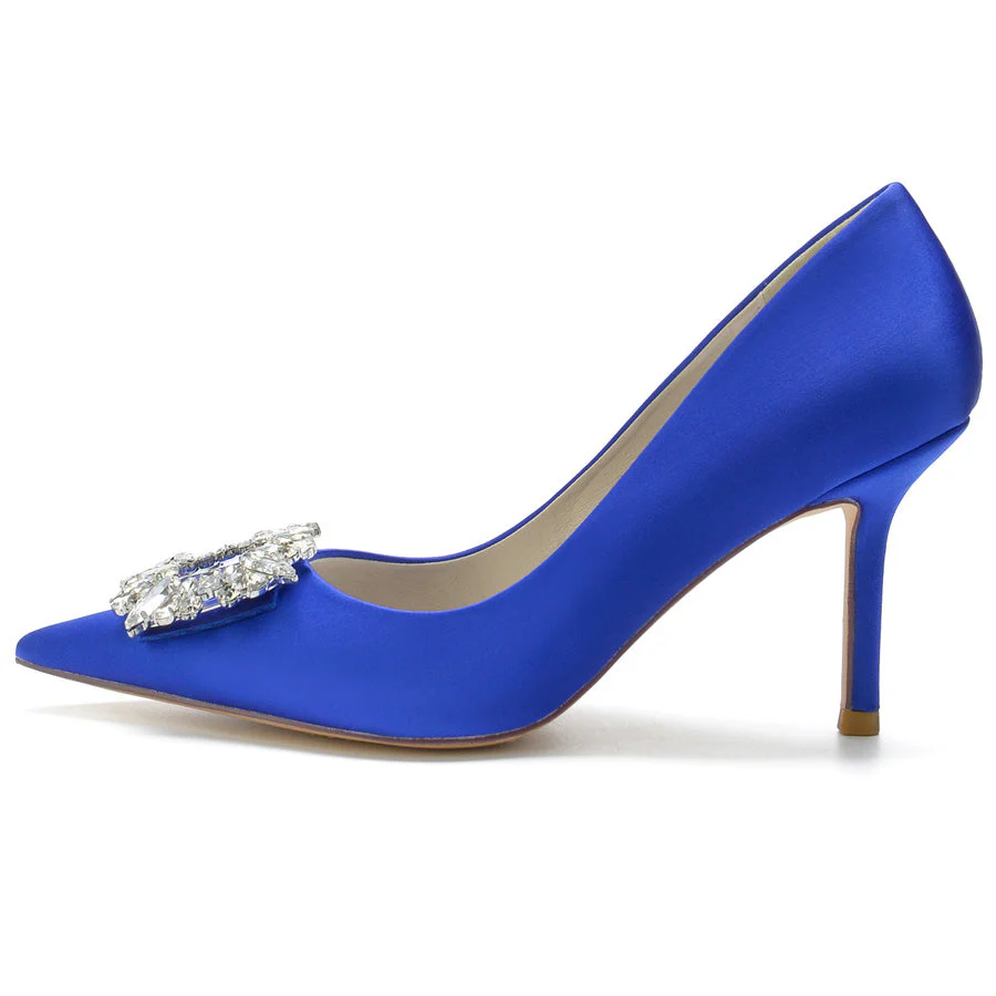 Women's Wedding High Heel Pointed Toe Bridal Shoes with Square Rhinestones - Image 5