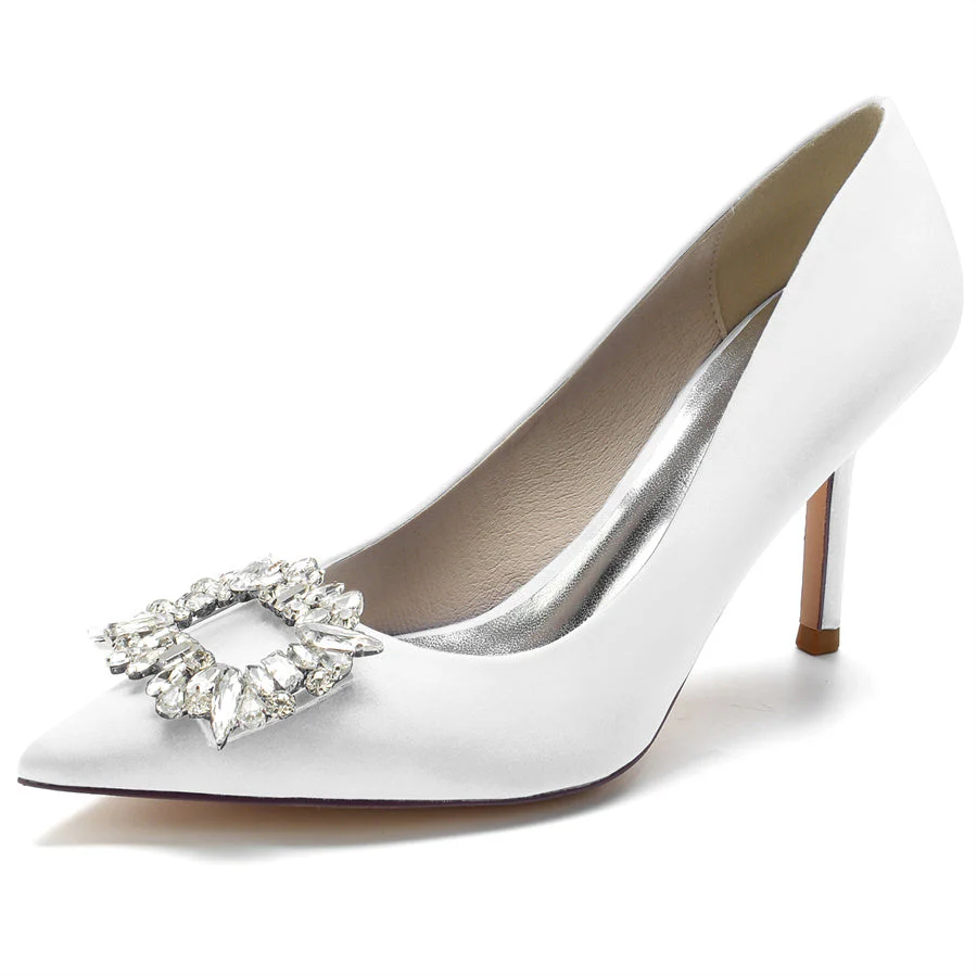 Women's Wedding High Heel Pointed Toe Bridal Shoes with Square Rhinestones - Image 6