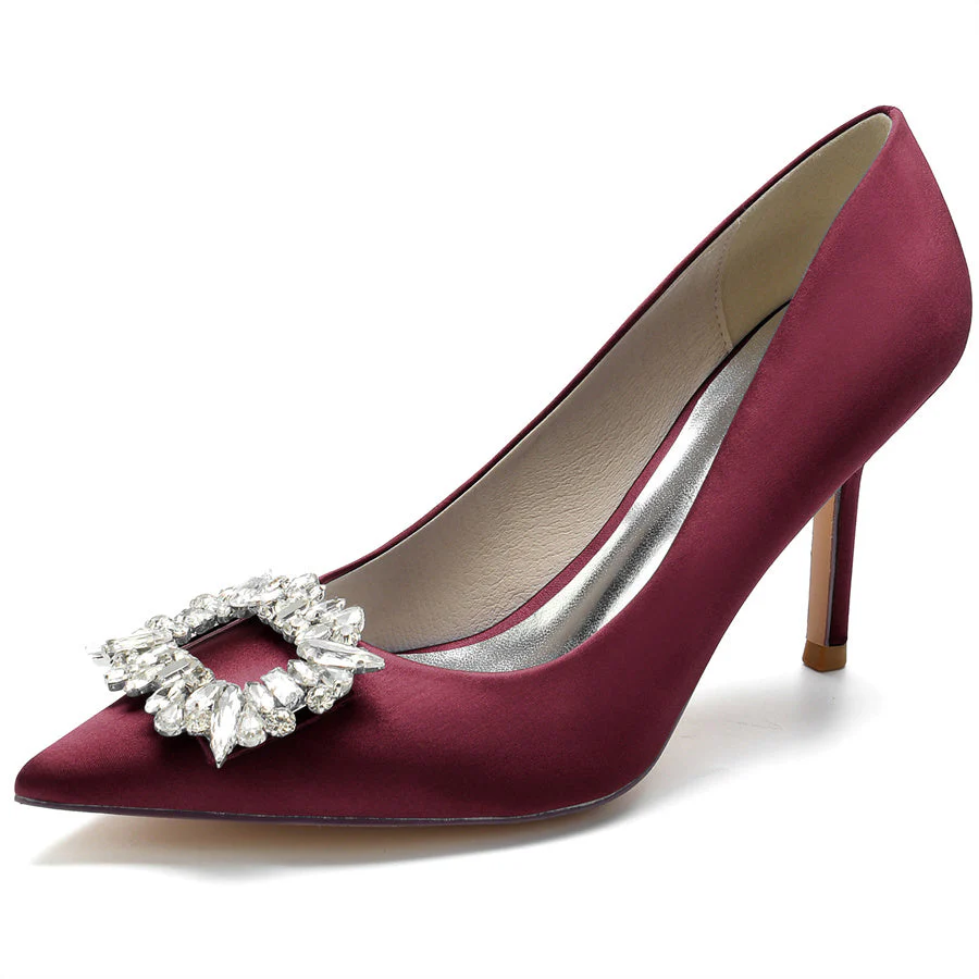 Women's Wedding High Heel Pointed Toe Bridal Shoes with Square Rhinestones - Image 7