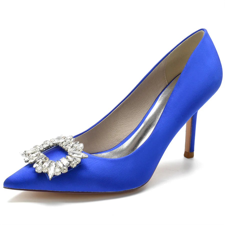 Women's Wedding High Heel Pointed Toe Bridal Shoes with Square Rhinestones - Image 8