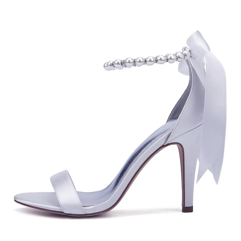 Women's Wedding Lace Up Sandals Imitation Pearl Ribbon Tie Bridal Shoes - Image 10