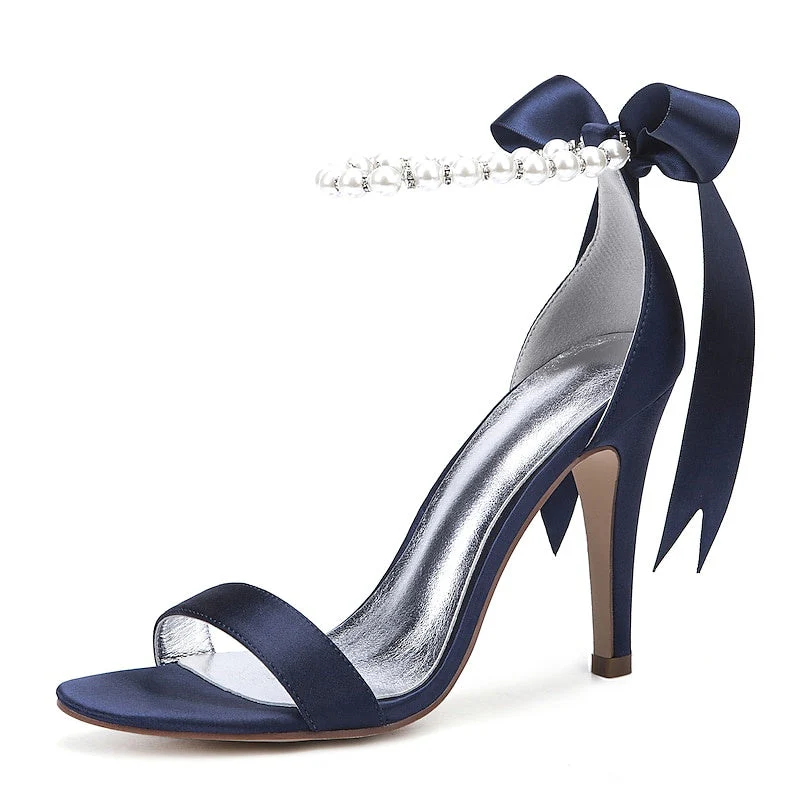 Women's Wedding Lace Up Sandals Imitation Pearl Ribbon Tie Bridal Shoes - Image 12