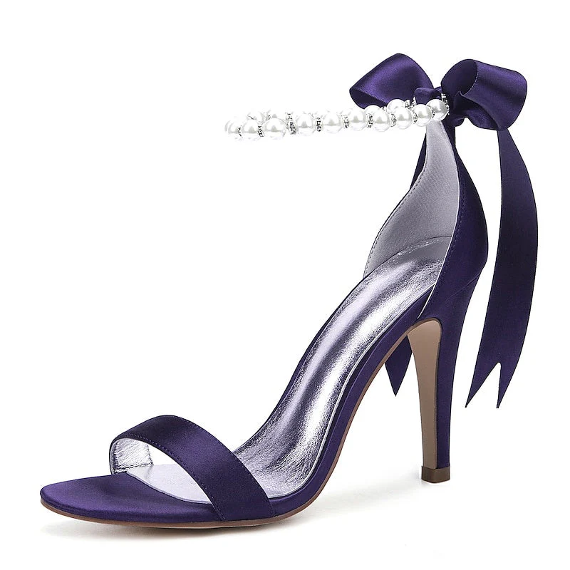 Women's Wedding Lace Up Sandals Imitation Pearl Ribbon Tie Bridal Shoes - Image 14