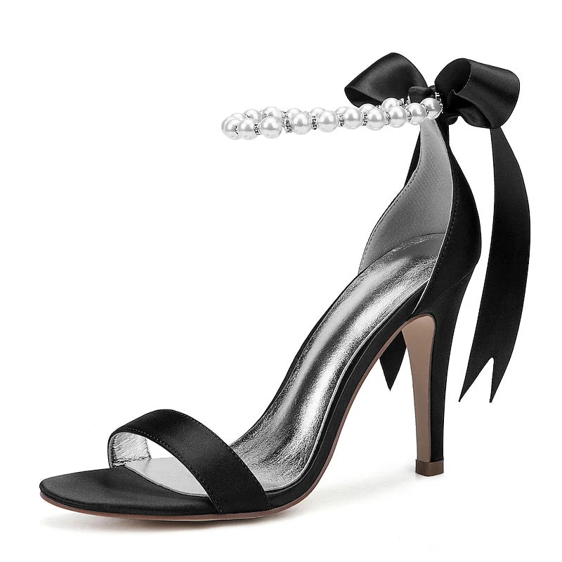 Women's Wedding Lace Up Sandals Imitation Pearl Ribbon Tie Bridal Shoes - Image 15