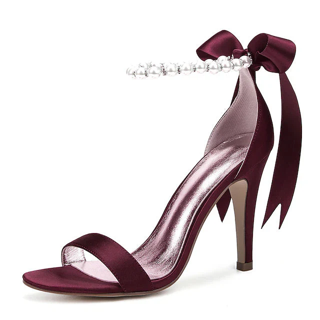 Women's Wedding Lace Up Sandals Imitation Pearl Ribbon Tie Bridal Shoes - Image 6