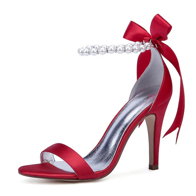 Women's Wedding Lace Up Sandals Imitation Pearl Ribbon Tie Bridal Shoes - Image 9