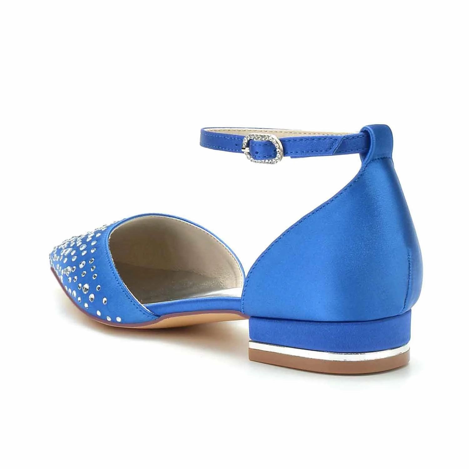Women's Wedding Mini Crystal Low Pointed Toe Buckle Bridal Shoes - Image 3