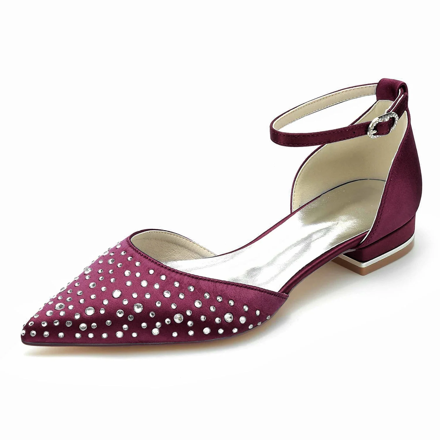 Women's Wedding Mini Crystal Low Pointed Toe Buckle Bridal Shoes - Image 7