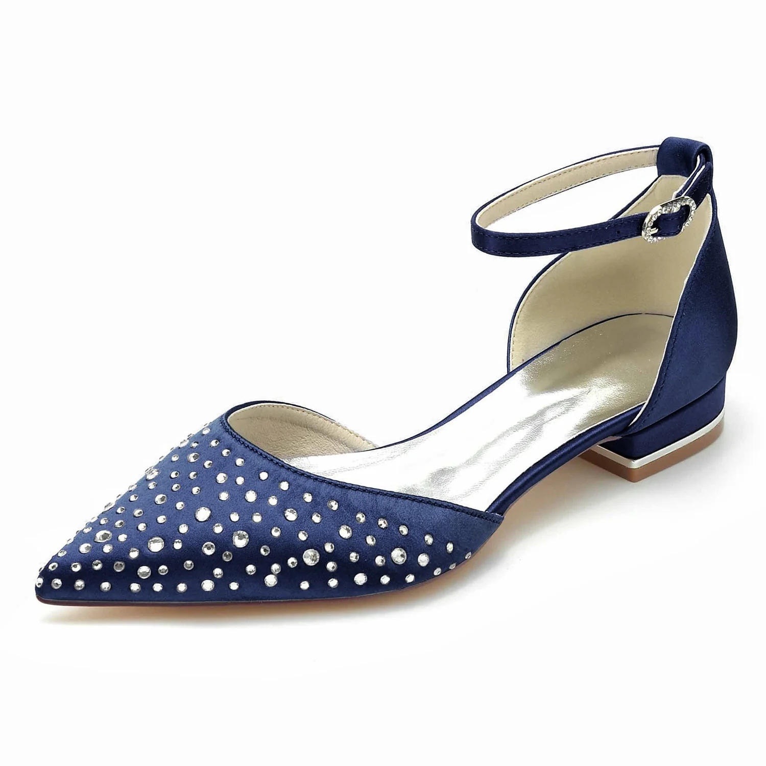 Women's Wedding Mini Crystal Low Pointed Toe Buckle Bridal Shoes - Image 9