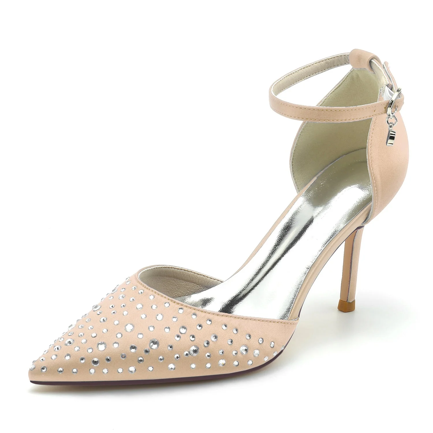 Women's Wedding Mini Crystal Stiletto Pointed Toe Buckle Bridal Shoes - Image 10
