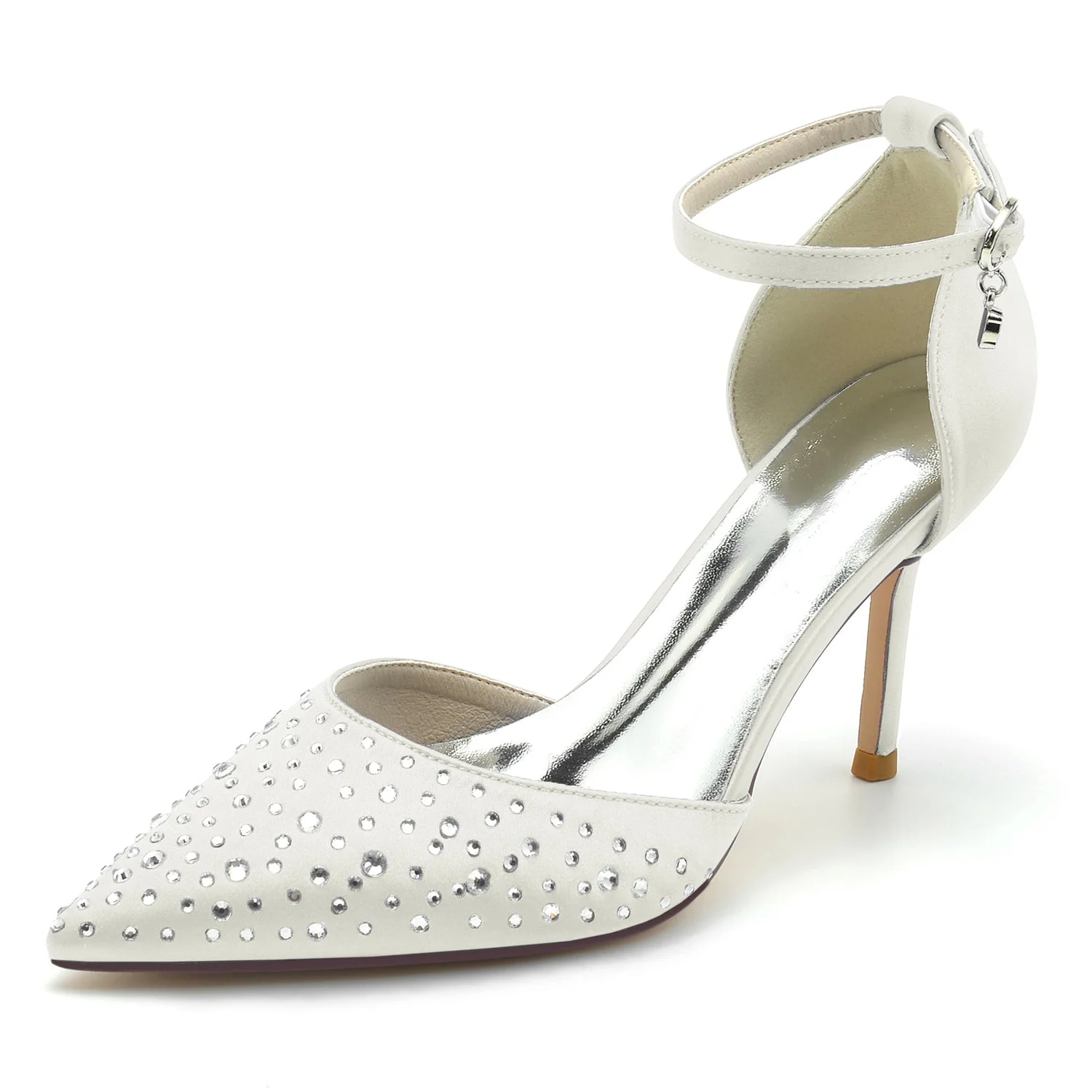 Women's Wedding Mini Crystal Stiletto Pointed Toe Buckle Bridal Shoes - Image 11
