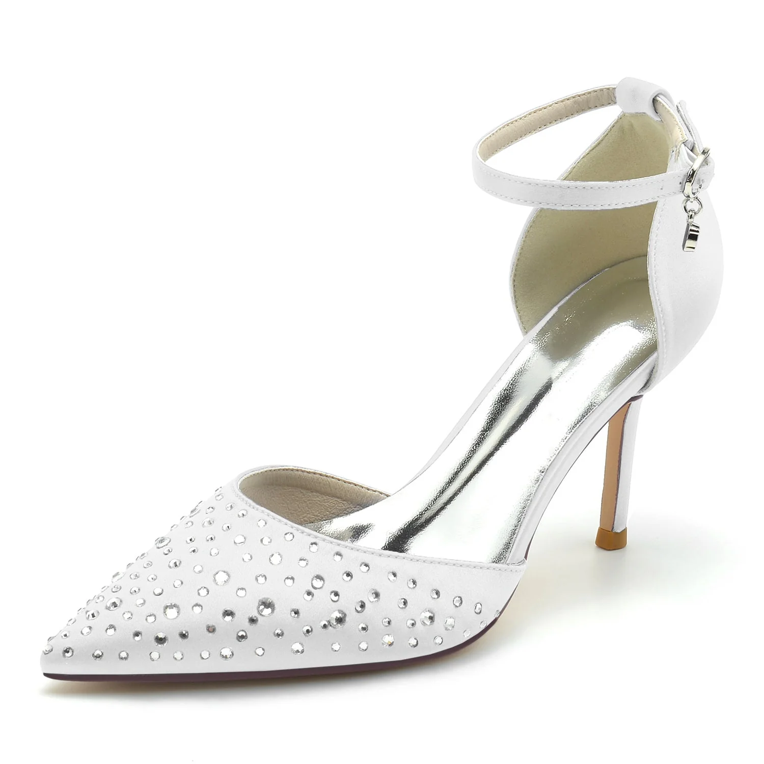 Women's Wedding Mini Crystal Stiletto Pointed Toe Buckle Bridal Shoes - Image 5