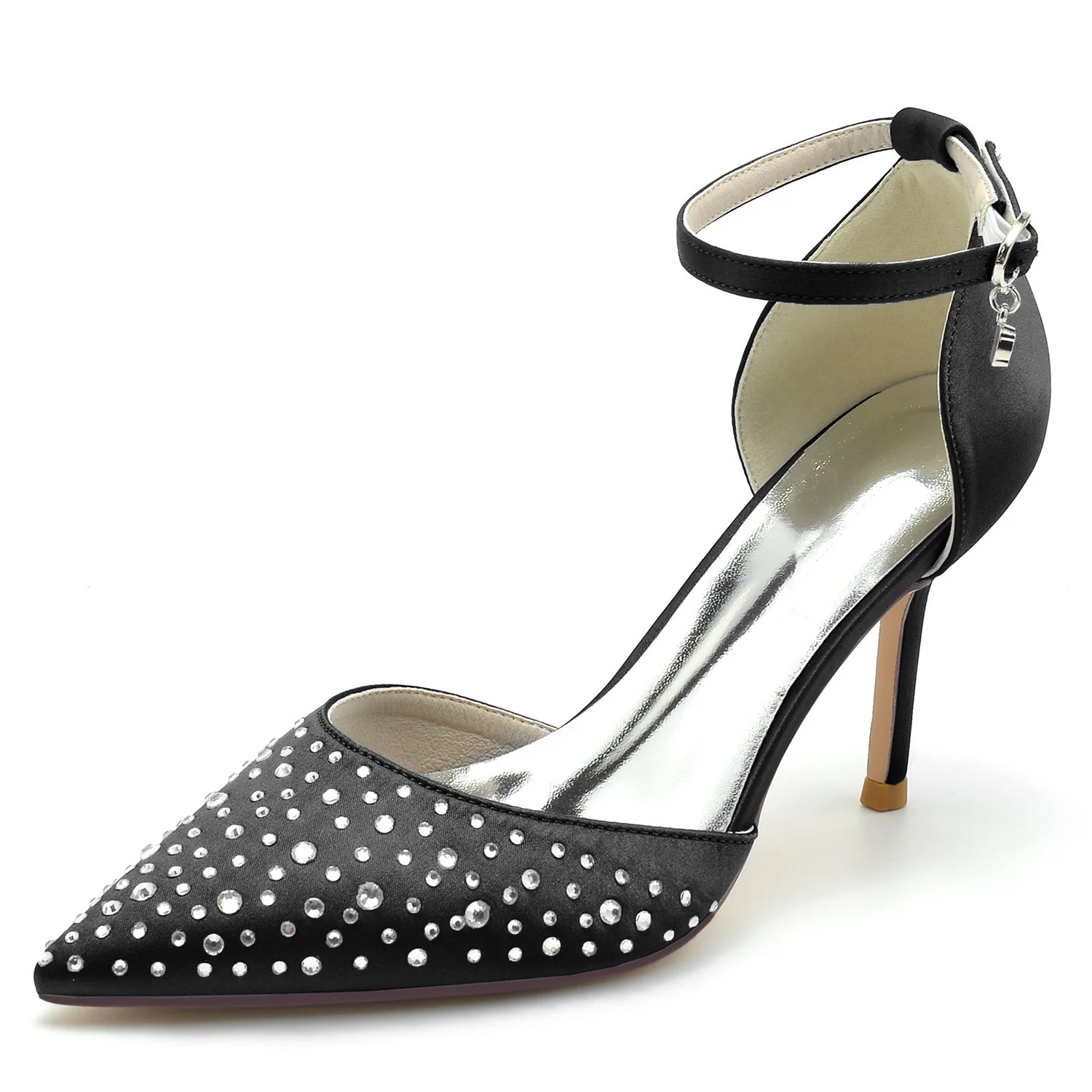 Women's Wedding Mini Crystal Stiletto Pointed Toe Buckle Bridal Shoes - Image 6