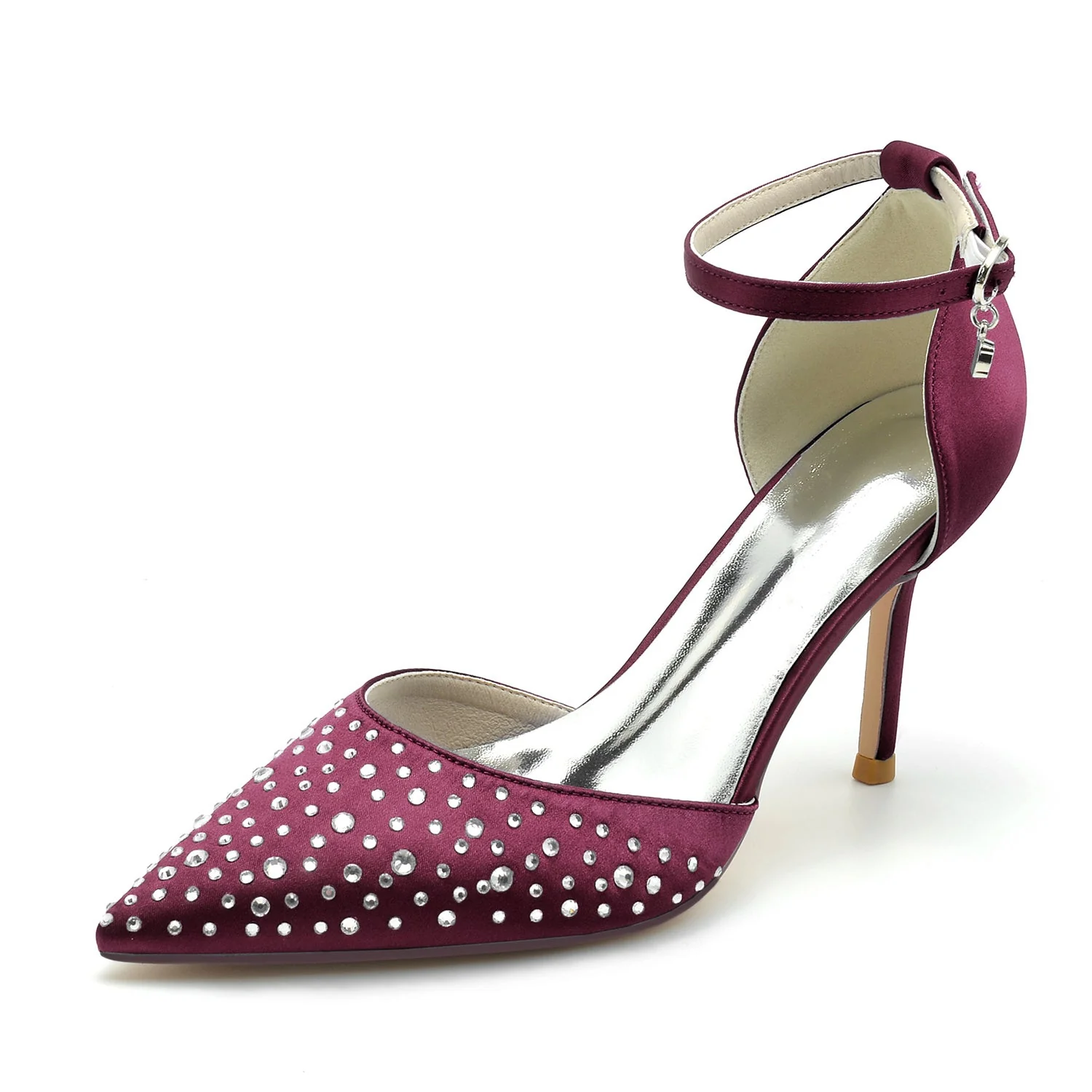 Women's Wedding Mini Crystal Stiletto Pointed Toe Buckle Bridal Shoes - Image 7