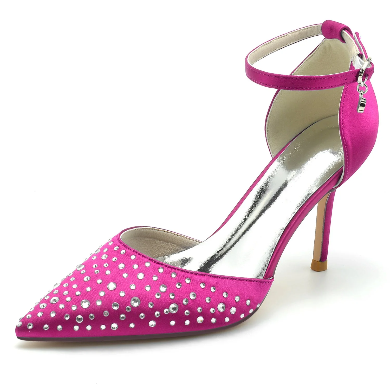 Women's Wedding Mini Crystal Stiletto Pointed Toe Buckle Bridal Shoes - Image 8