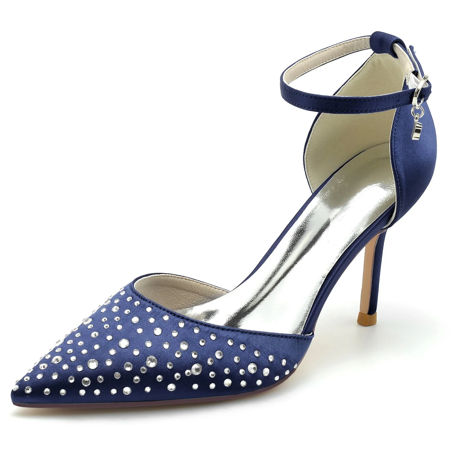 Women's Wedding Mini Crystal Stiletto Pointed Toe Buckle Bridal Shoes - Image 9