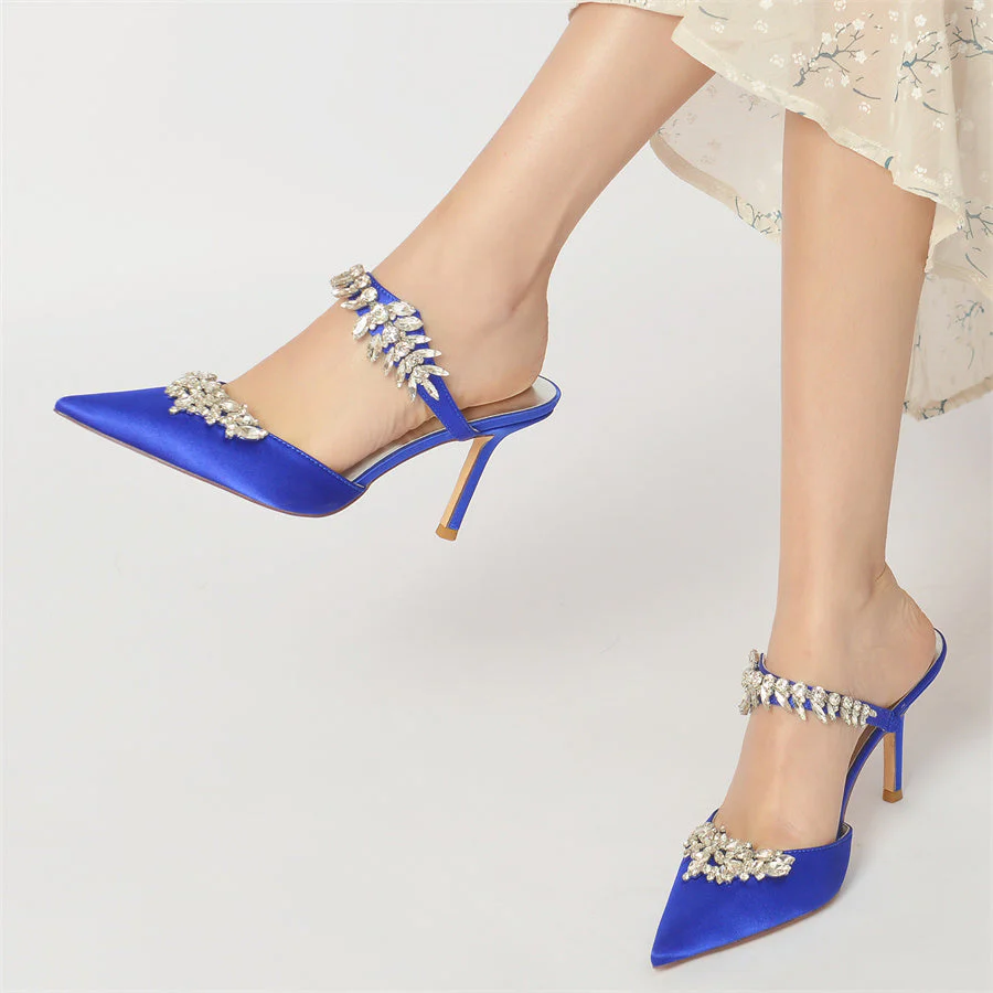 Women's Wedding Pointed Toe Elegant High Heel Bridal Shoes with Rhinestones - Image 2