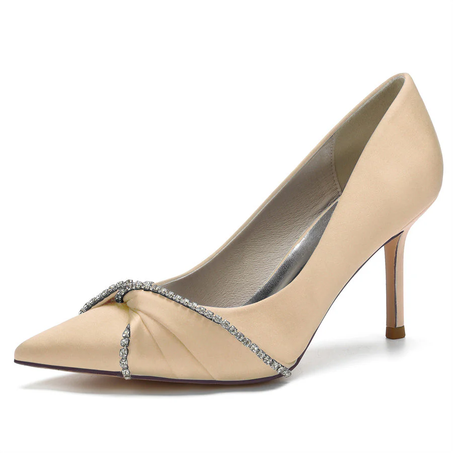 Women's Wedding Pointed Toe Elegant Stiletto Heel Bridal Shoes with Rhinestones - Image 11