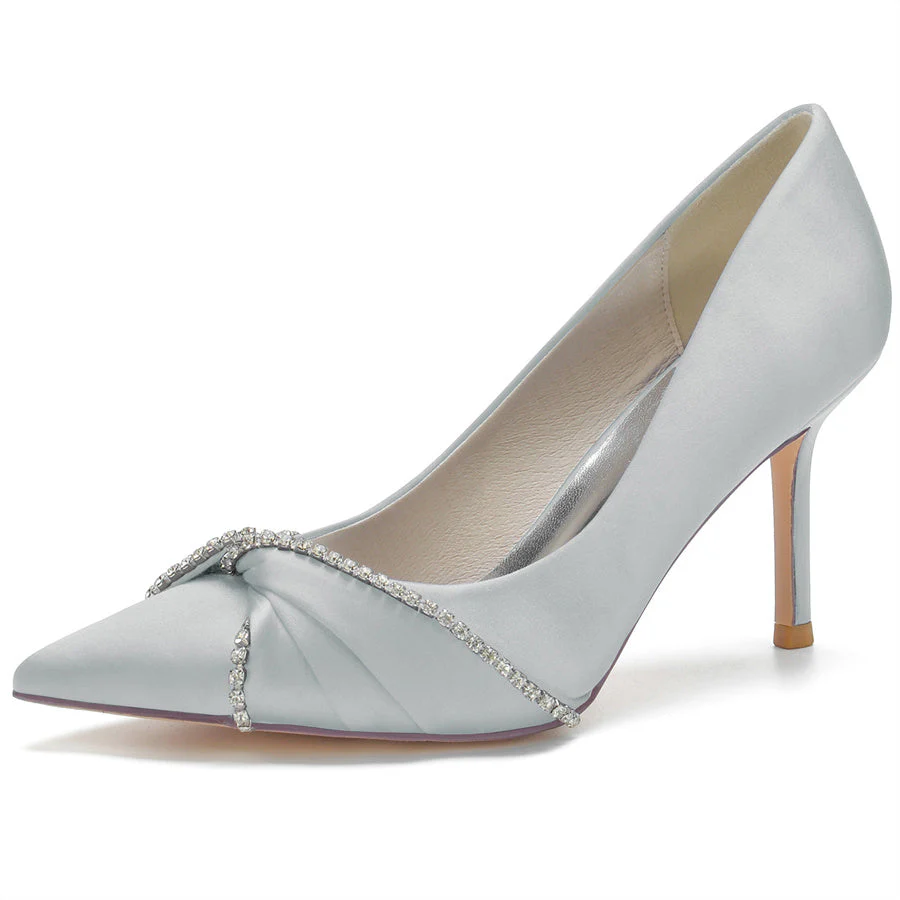 Women's Wedding Pointed Toe Elegant Stiletto Heel Bridal Shoes with Rhinestones - Image 13
