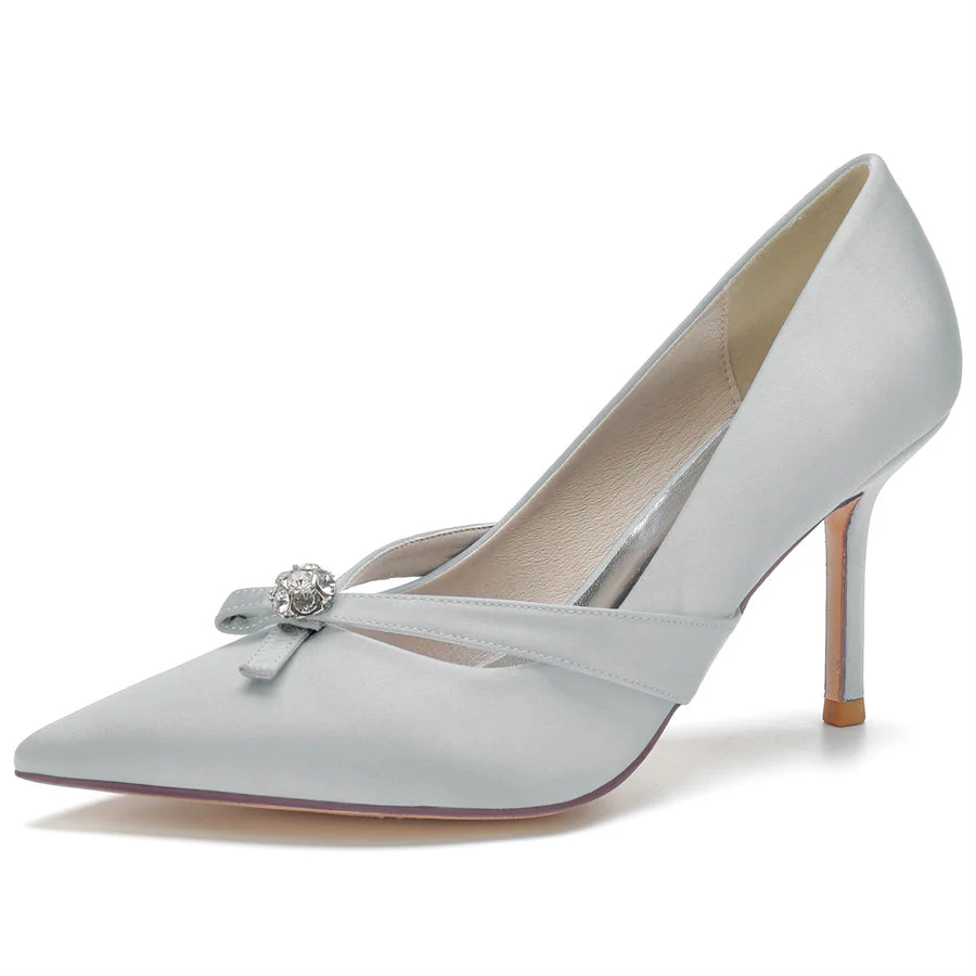 Women's Wedding Pointed Toe Elegant Stiletto Heel Bridal Shoes with Round Rhinestones - Image 13