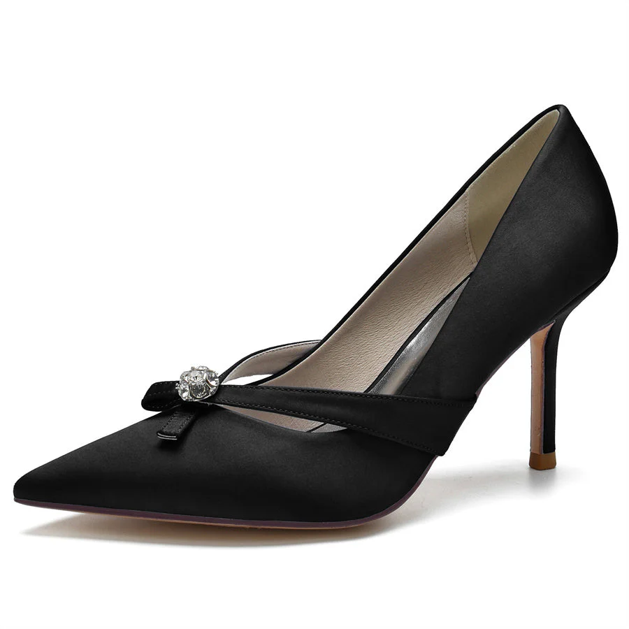 Women's Wedding Pointed Toe Elegant Stiletto Heel Bridal Shoes with Round Rhinestones - Image 7