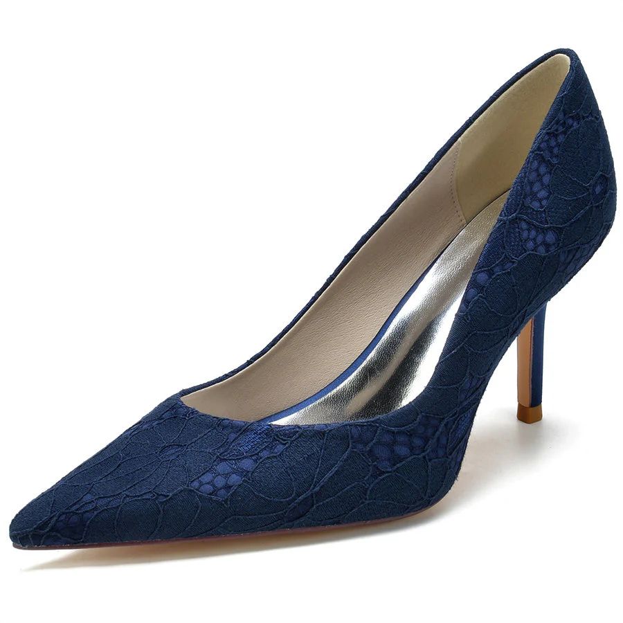 Women's Wedding Pointed Toe Minimalist Stiletto Heel Lace Bridal Shoes - Image 7