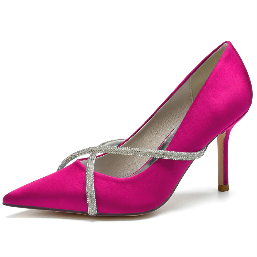 Women's Wedding Pointed Toe Special Stiletto Heel Bridal Shoes with Crystal Strap - Image 10