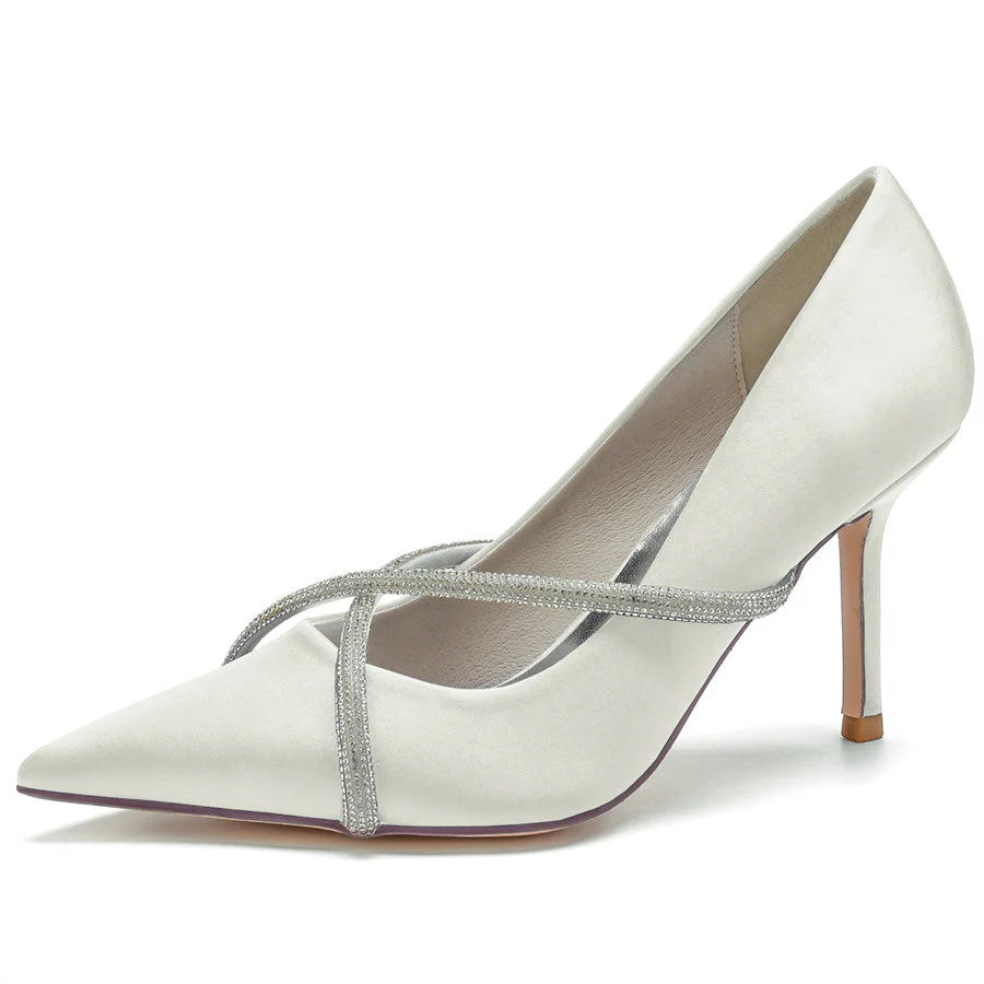 Women's Wedding Pointed Toe Special Stiletto Heel Bridal Shoes with Crystal Strap - Image 12