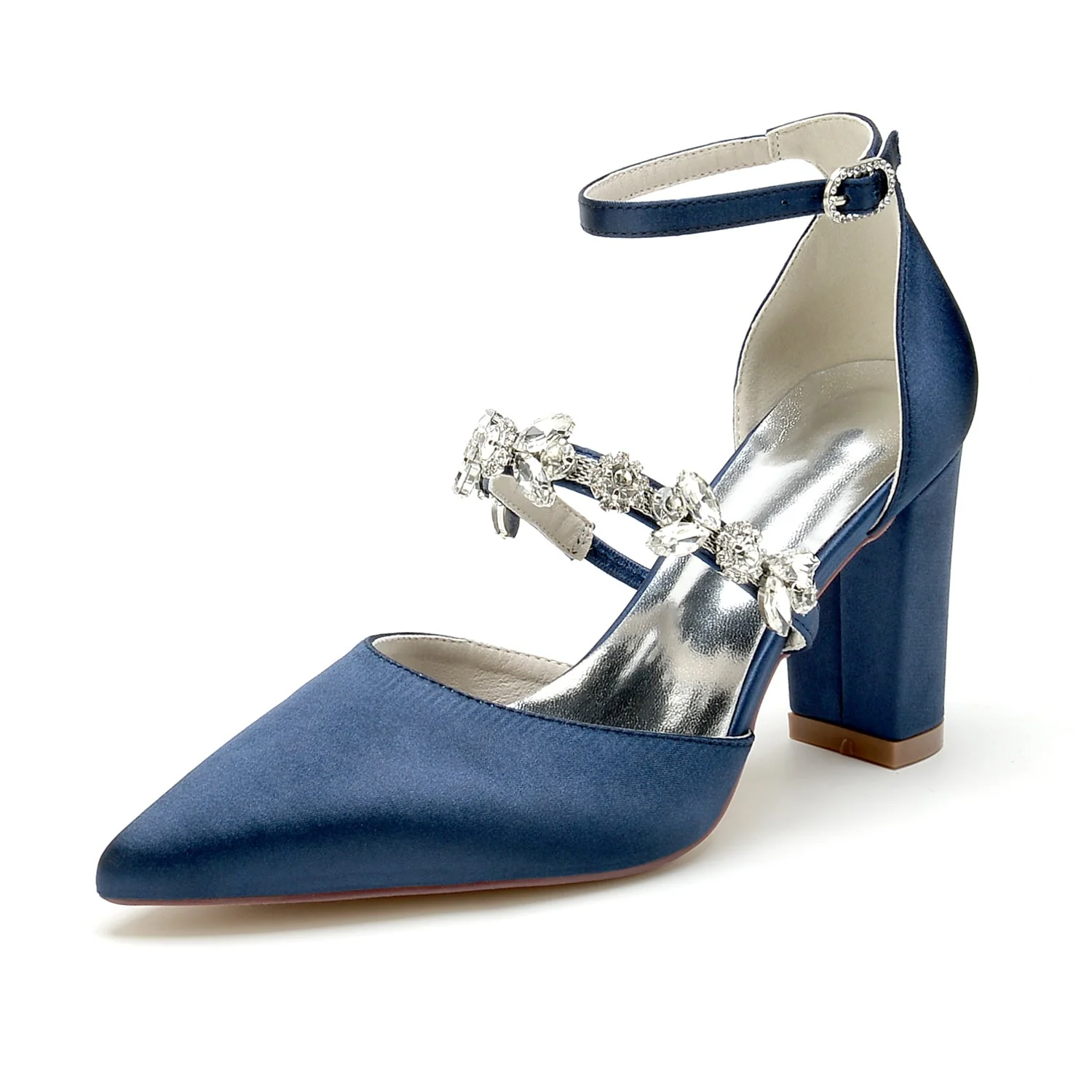 Women's Wedding Rhinestone Block Heel Pointed Toe Bridal Shoes - Image 10