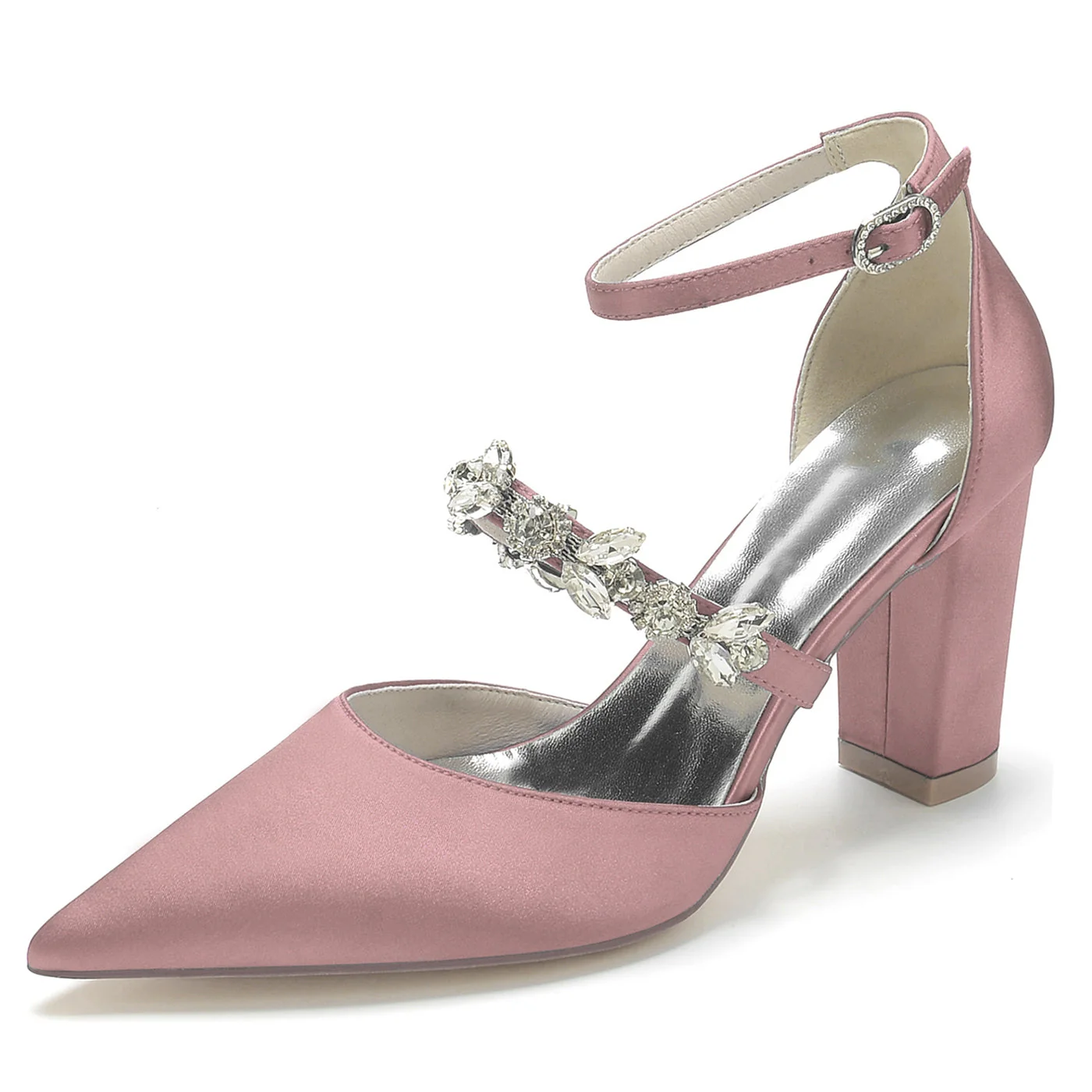 Women's Wedding Rhinestone Block Heel Pointed Toe Bridal Shoes - Image 11