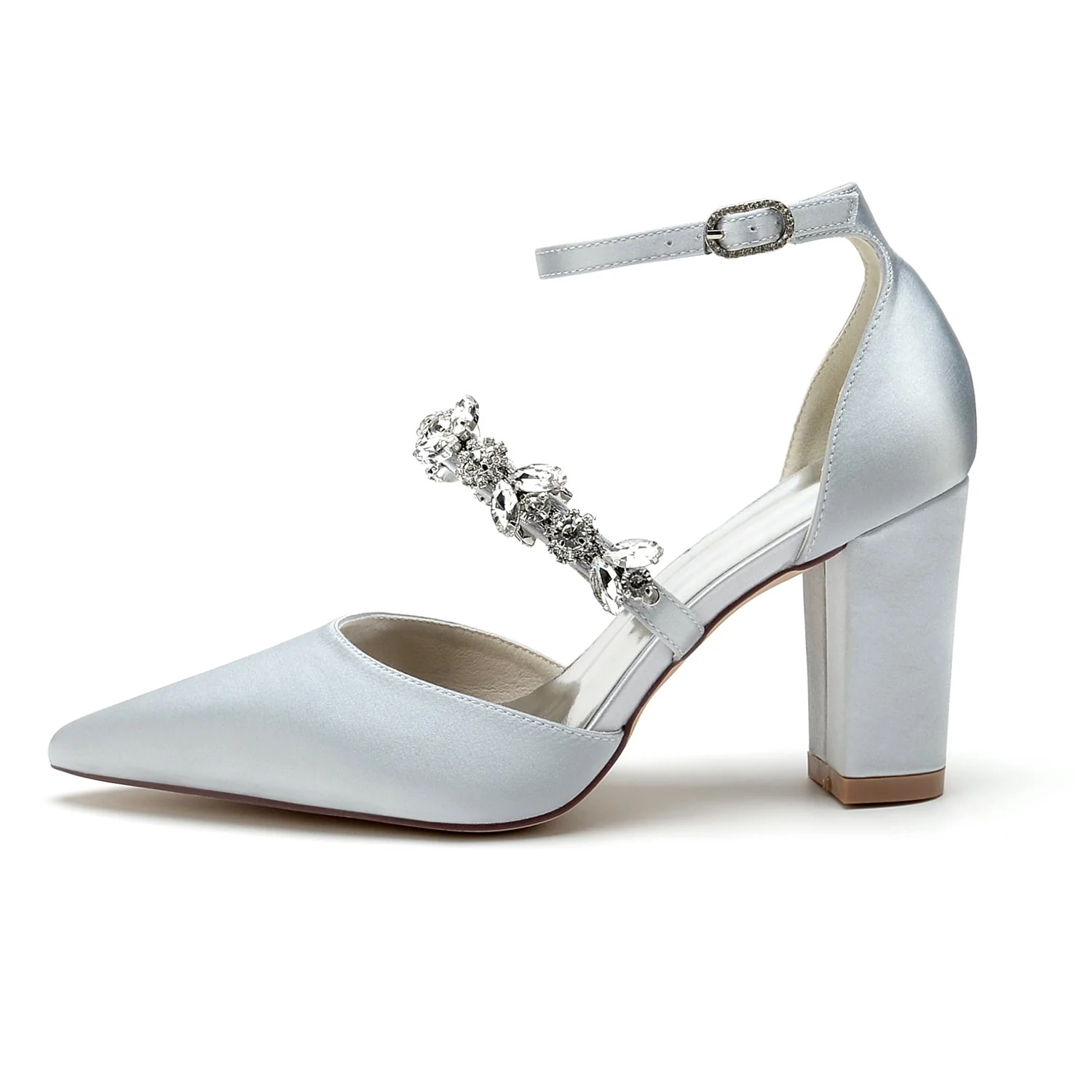 Women's Wedding Rhinestone Block Heel Pointed Toe Bridal Shoes - Image 21