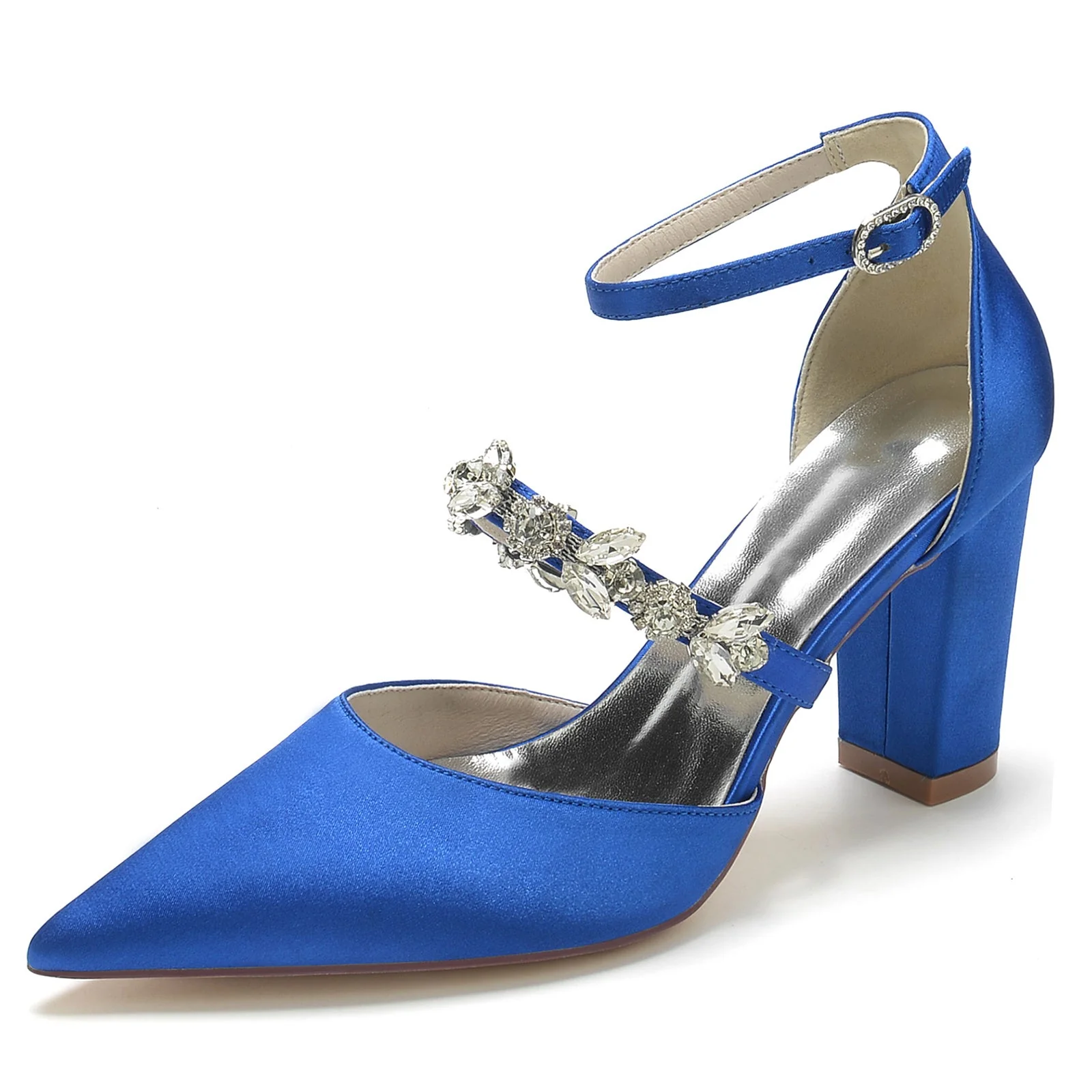 Women's Wedding Rhinestone Block Heel Pointed Toe Bridal Shoes - Image 6