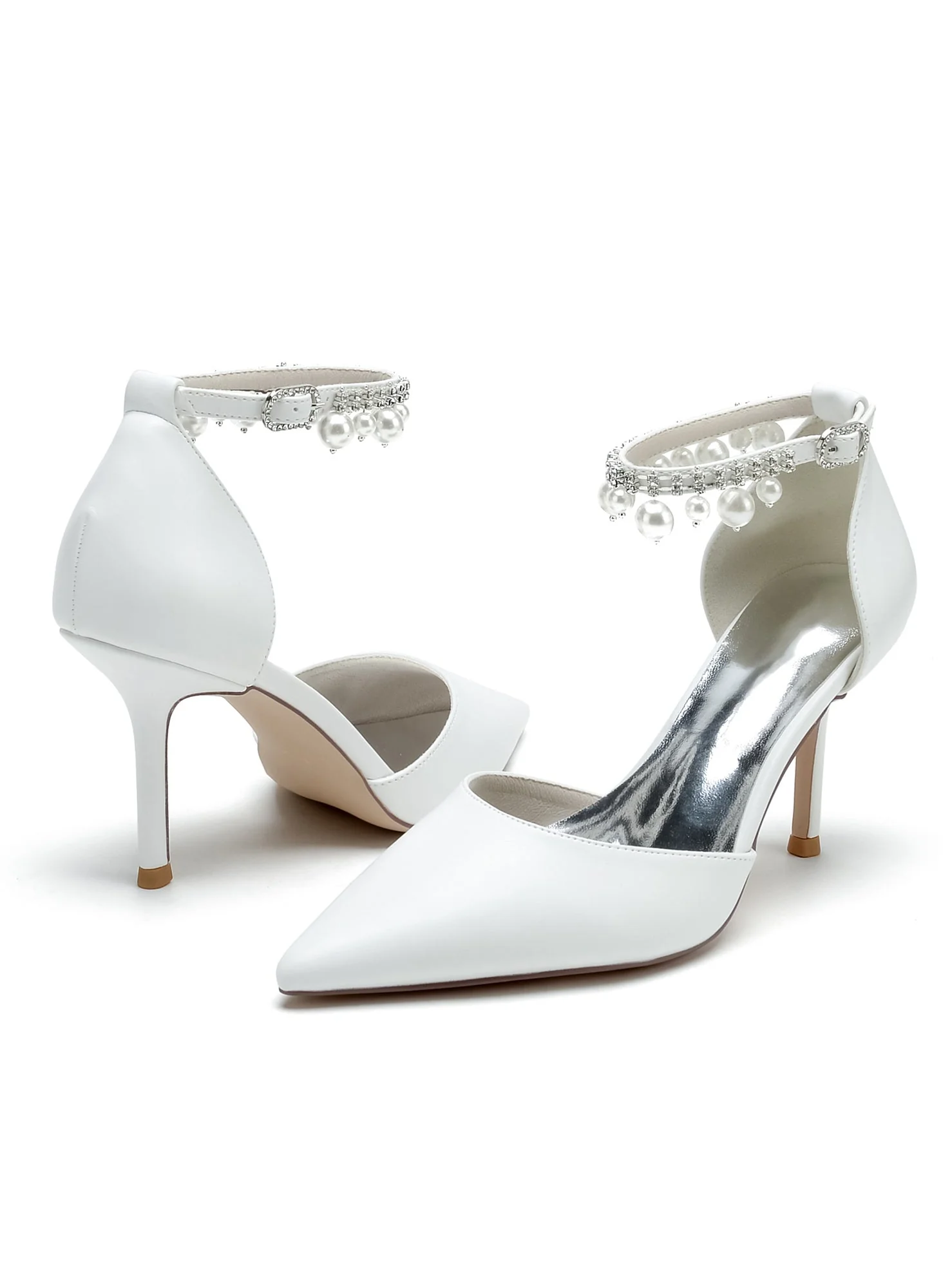 Women's Wedding Rhinestone High Heel Pointed Toe Bridesmaid Shoes - Image 5