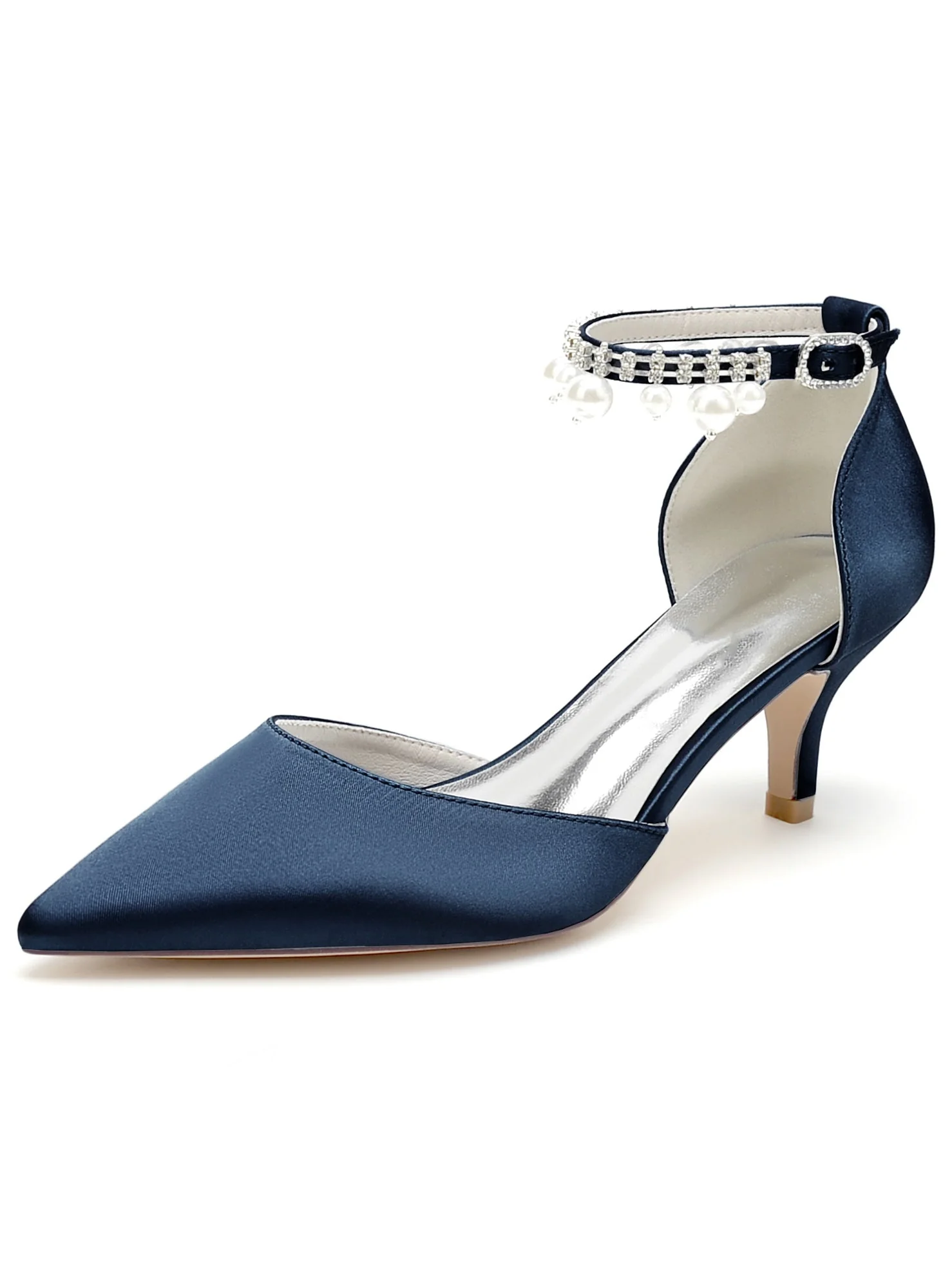 Women's Wedding Rhinestone Mid Heel Pointed Toe Bridesmaid Shoes - Image 11