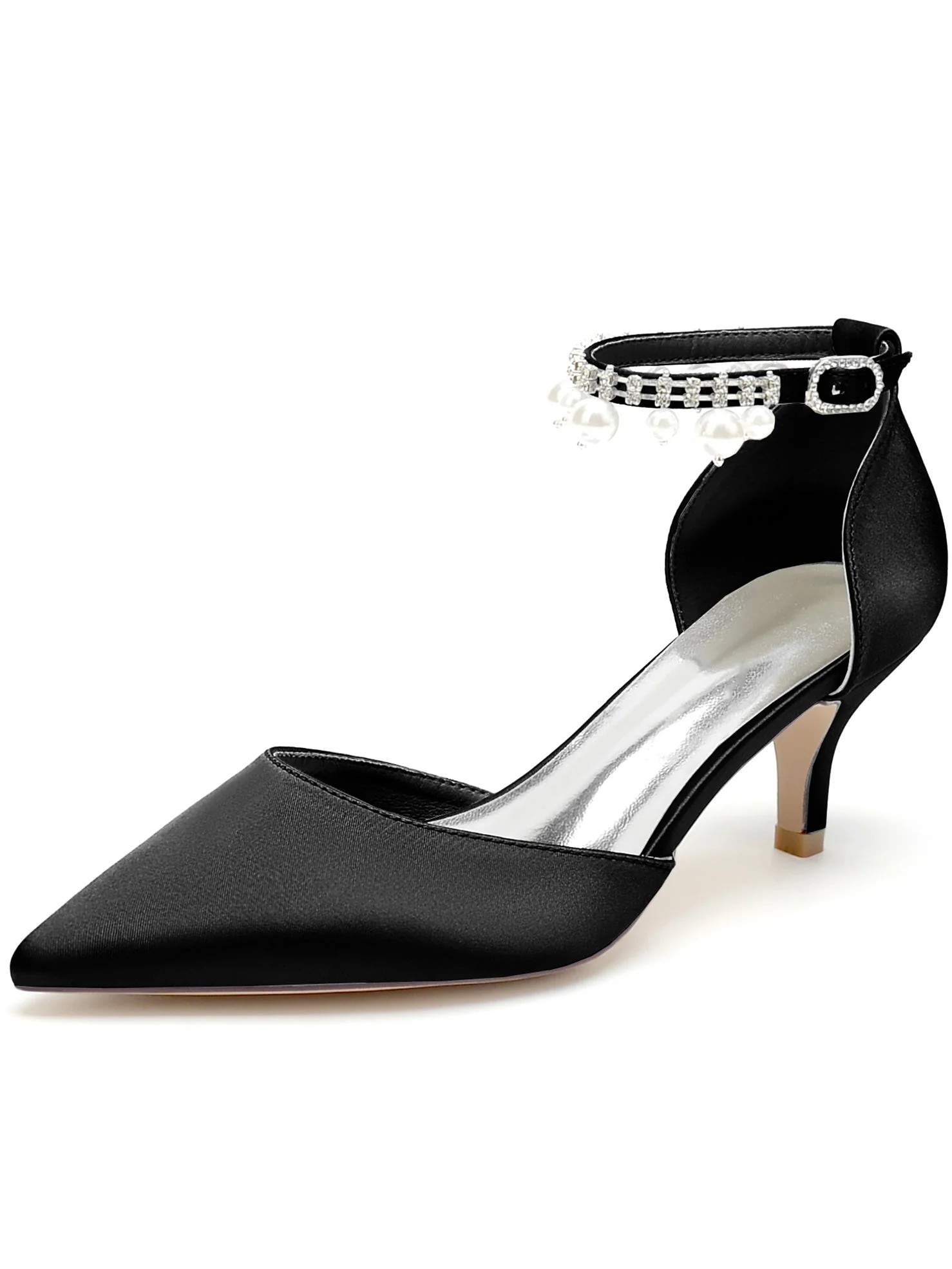 Women's Wedding Rhinestone Mid Heel Pointed Toe Bridesmaid Shoes - Image 8