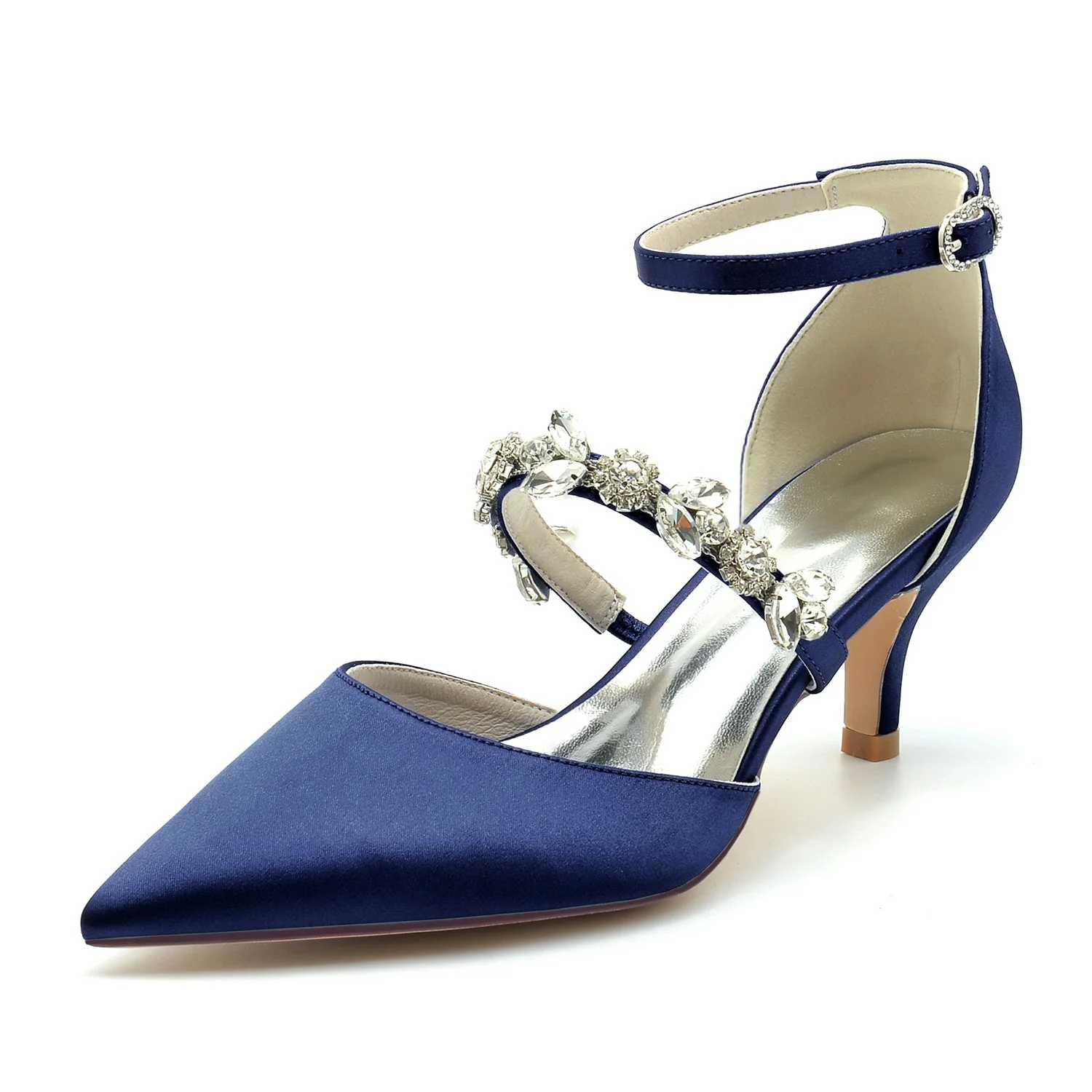 Women's Wedding Rhinestone Mid Heel Pointed Toe Buckle Bridal Shoes - Image 17