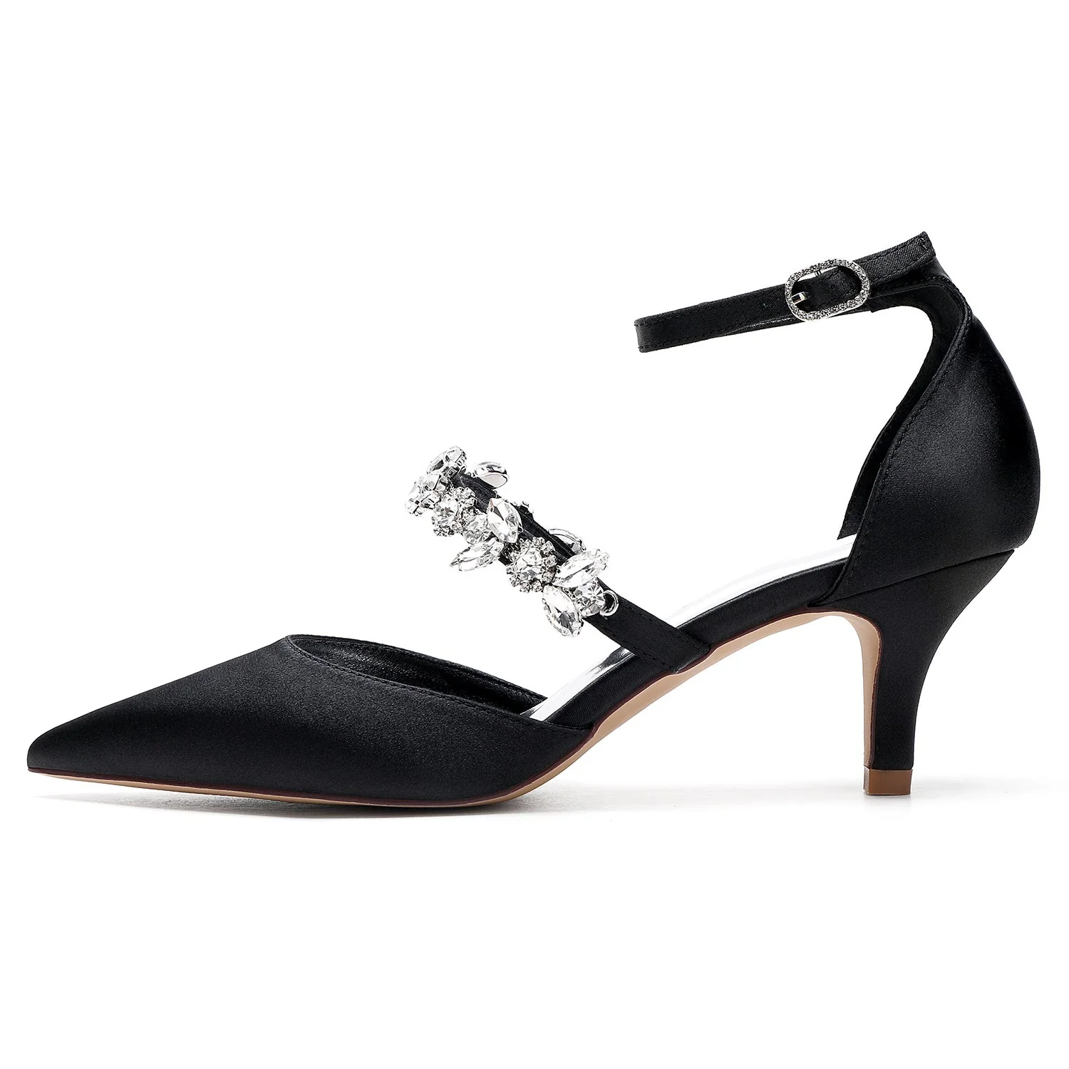 Women's Wedding Rhinestone Mid Heel Pointed Toe Buckle Bridal Shoes - Image 3