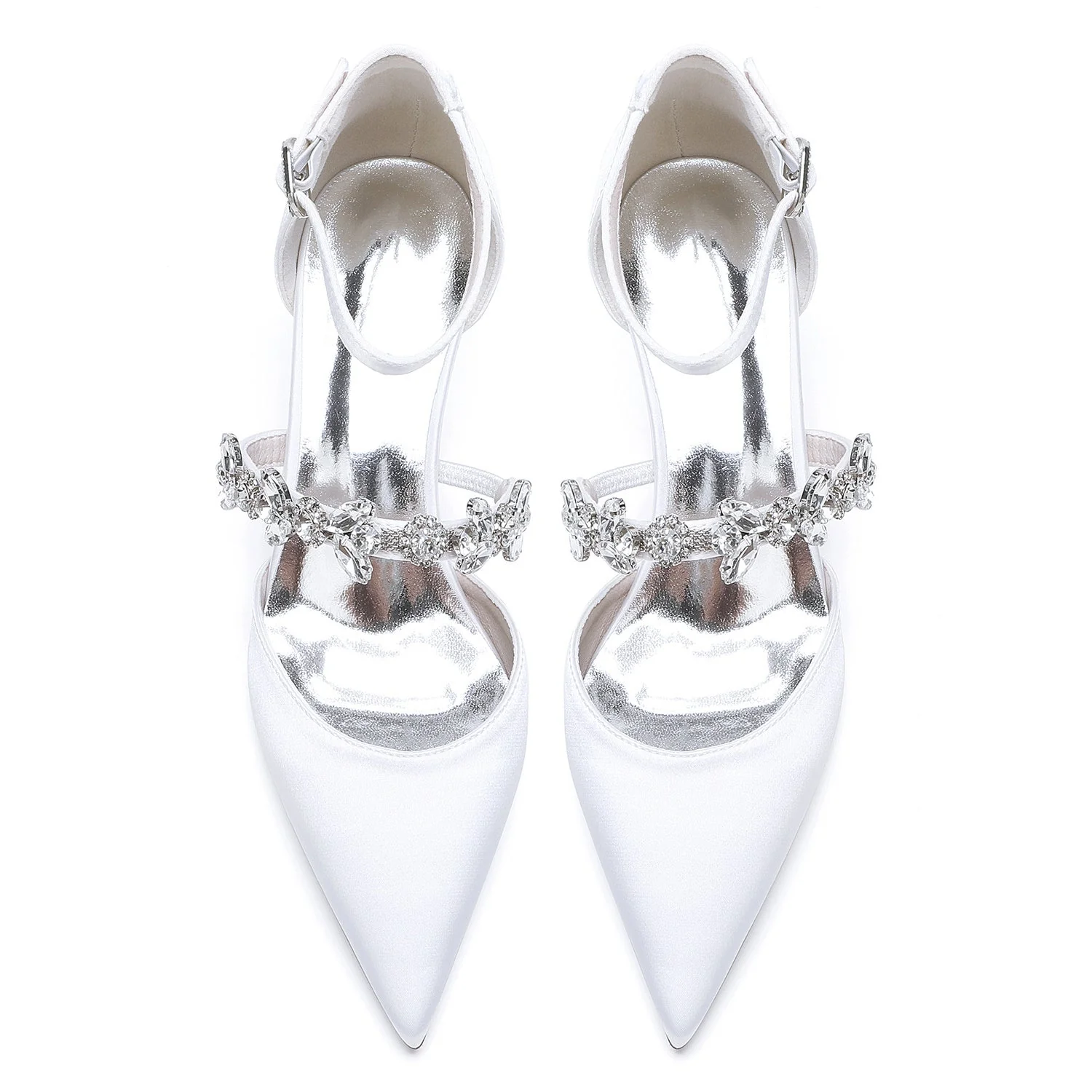 Women's Wedding Rhinestone Mid Heel Pointed Toe Buckle Bridal Shoes - Image 9