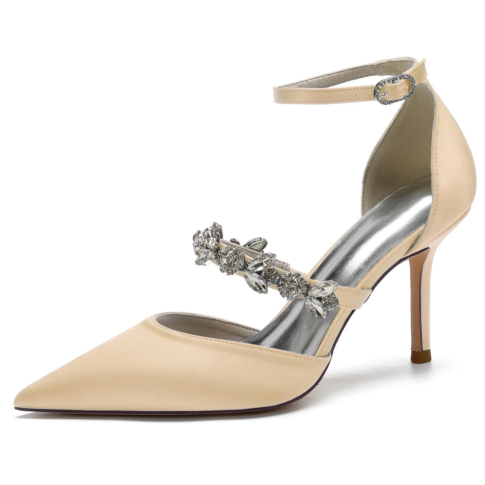 Women's Wedding Rhinestone Stiletto Heel Pointed Toe Bridal Shoes - Image 11
