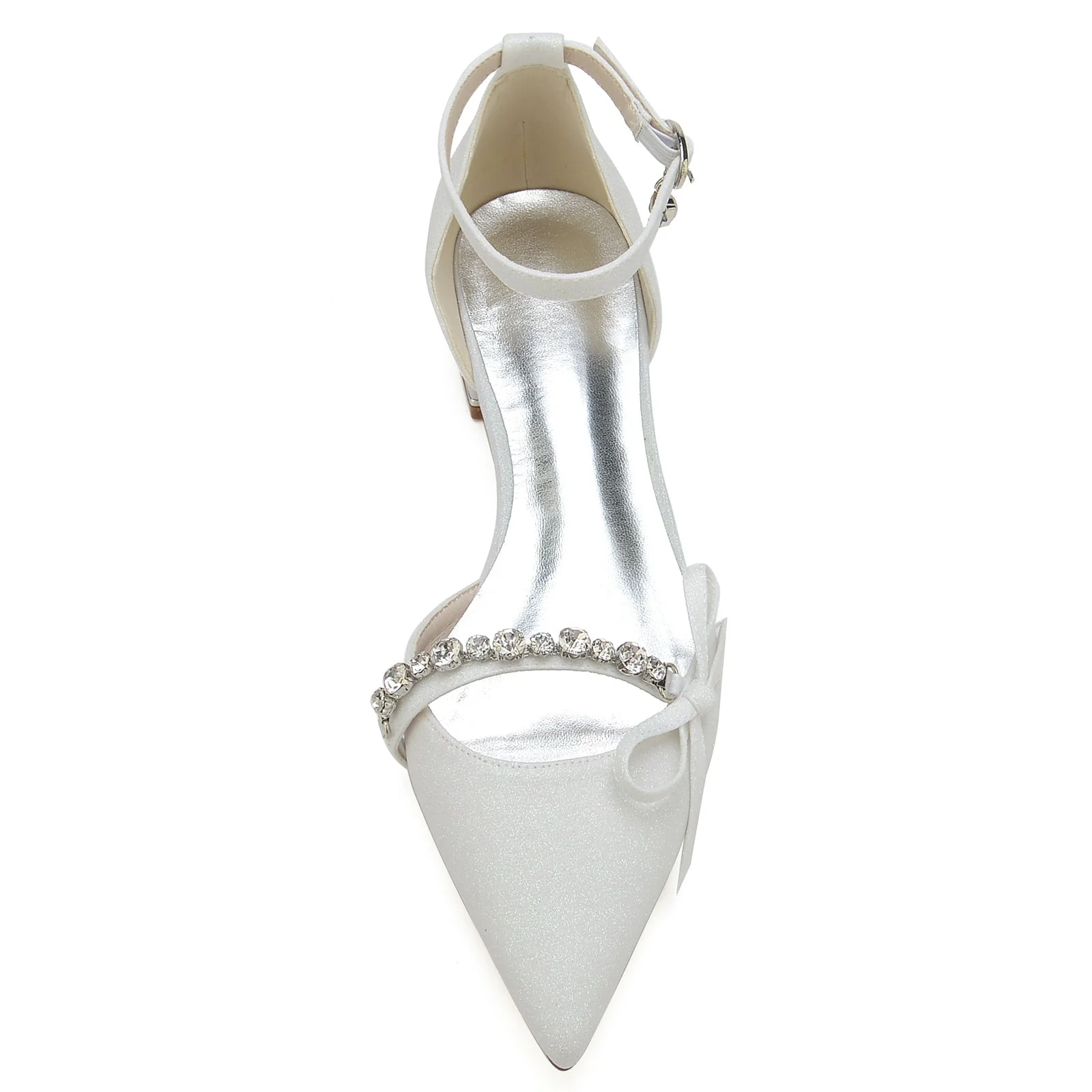 Women's Wedding Shoe Crystal Bow Glitter Pointed Toe Low Buckle Bridal Shoes - Image 5