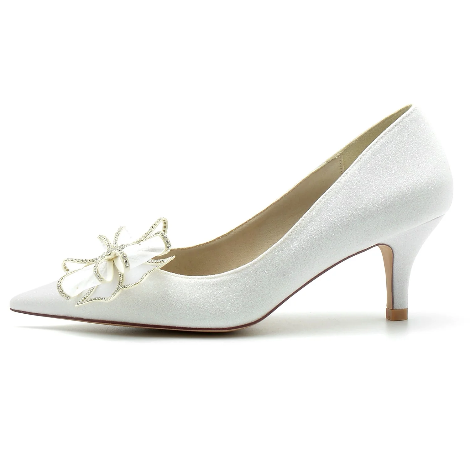 Women's Wedding Shoe Glitter Bow Mid Heel Pointed Toe Bridal Shoes - Image 4