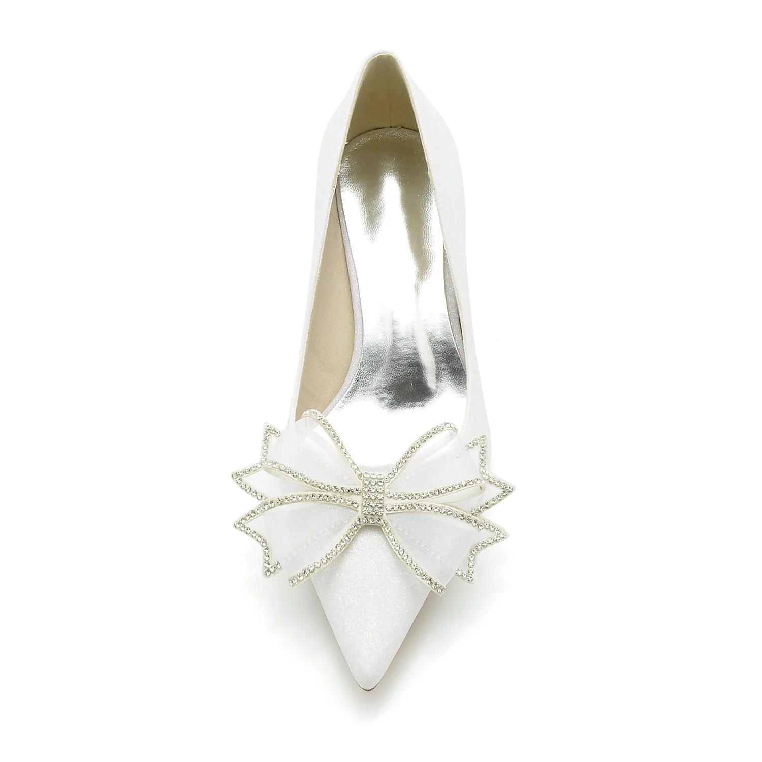 Women's Wedding Shoe Glitter Bow Mid Heel Pointed Toe Bridal Shoes - Image 5