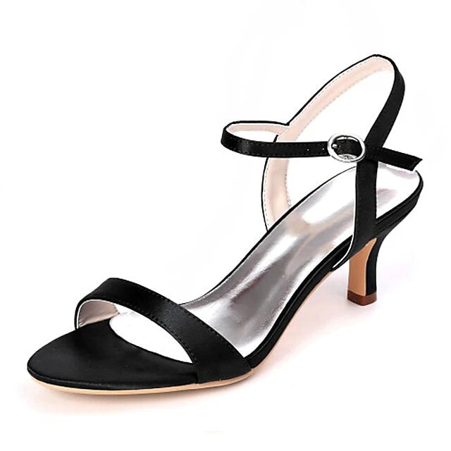 Women's Wedding Shoe Kitten Heel Open Toe Satin Buckle Bridal Shoes - Image 14