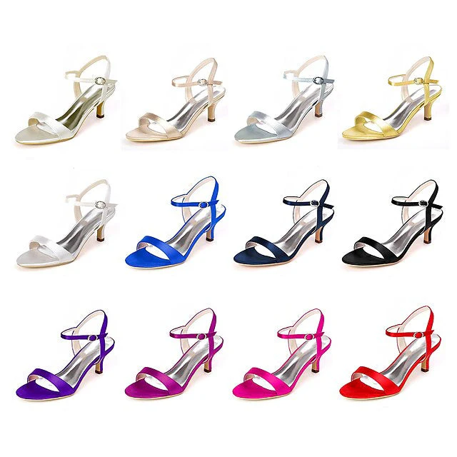 Women's Wedding Shoe Kitten Heel Open Toe Satin Buckle Bridal Shoes - Image 15