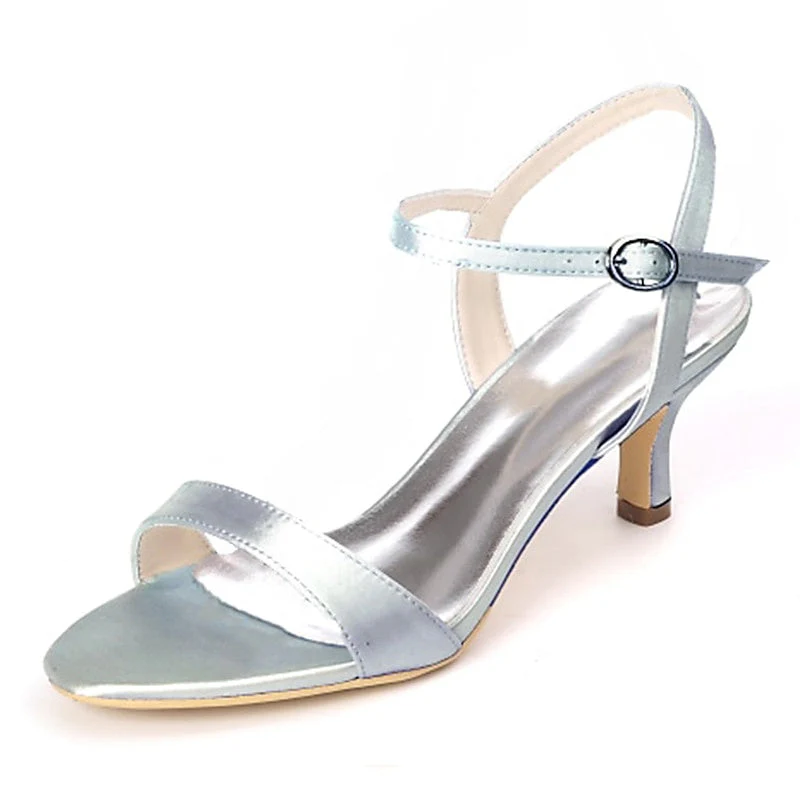 Women's Wedding Shoe Kitten Heel Open Toe Satin Buckle Bridal Shoes - Image 9