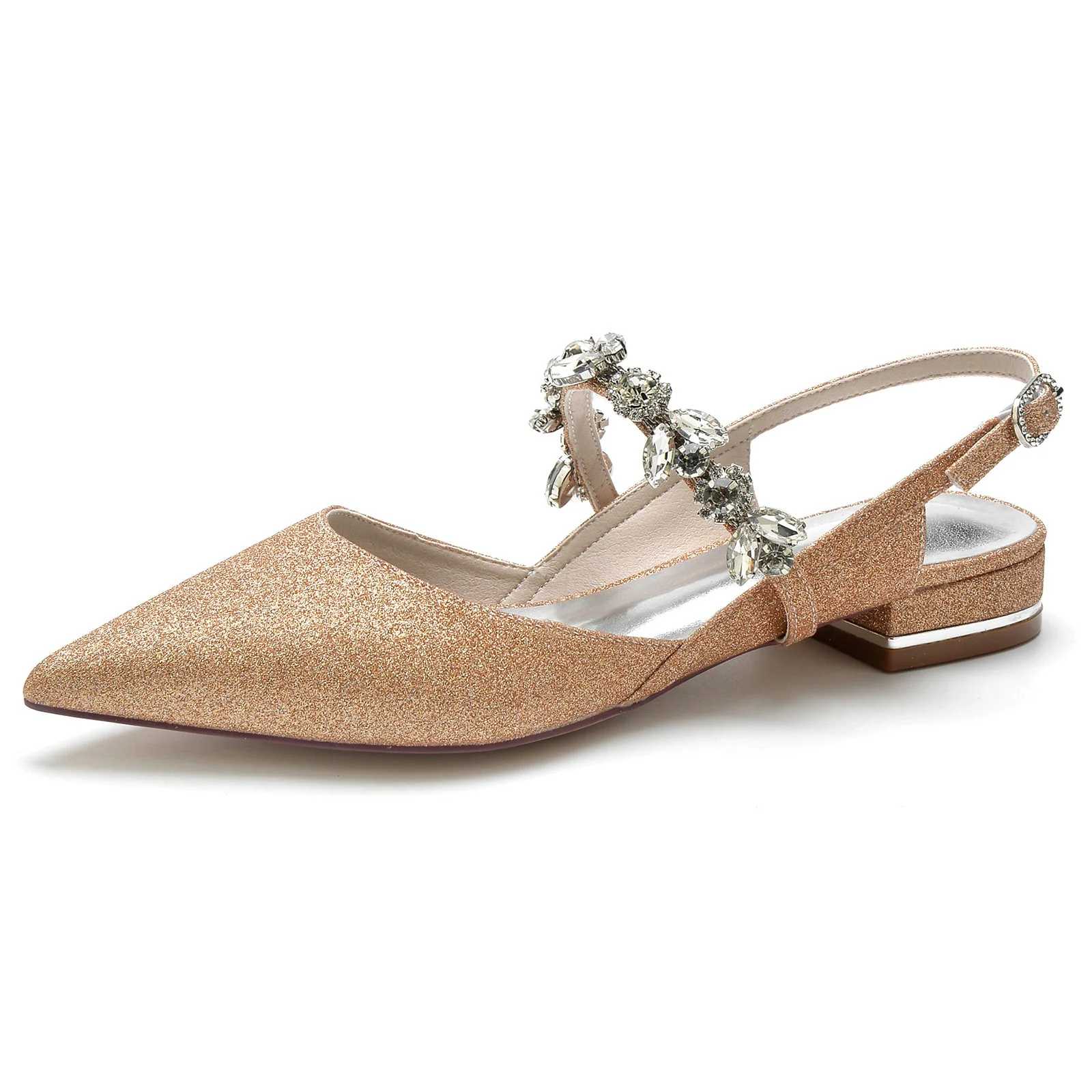 Women's Wedding Shoe Rhinestone Glitter Pointed Toe Low Buckle Bridal Shoes - Image 7